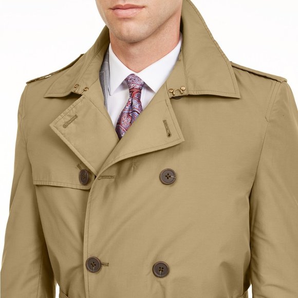Calvin Klein Men's Tan Slim-Fit Double Breasted Military Raincoat, 46R - Picture 3 of 3